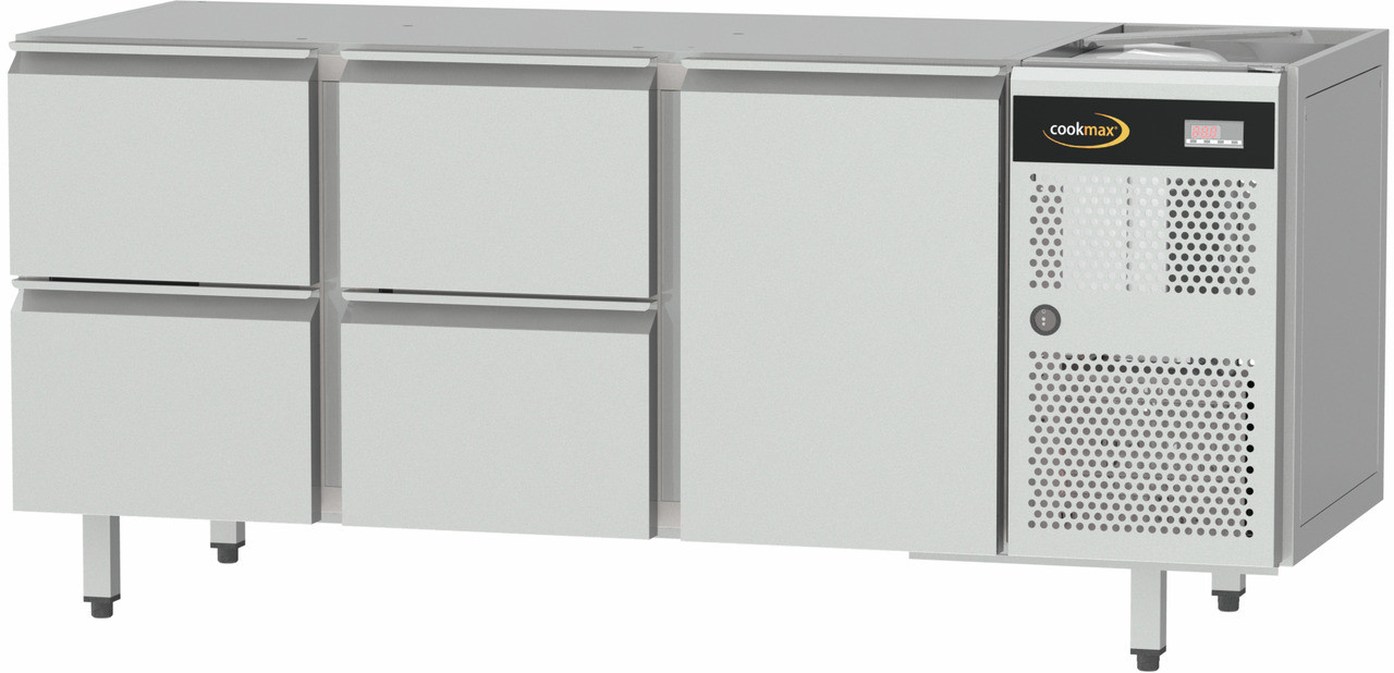Kühltisch Zentralkühlung, GN 1/1, 1 Tür und 4 Schubladen, ohne Tischplatte